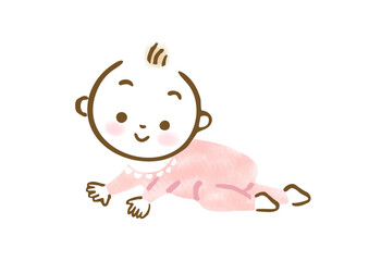 ずり這いしている赤ちゃんの手描きイラスト