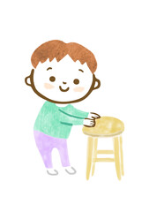 つかまり立ちしている男の子の手描きイラスト
