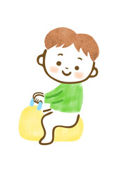 おまるに座っている男の子の手描きイラスト