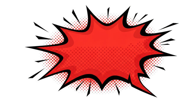 Retro comic book style red explosion speech bubble graphic element isolated on transparent background