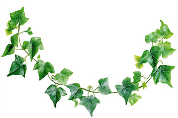 Green Ivy Vine Border with Copyspace on White Background