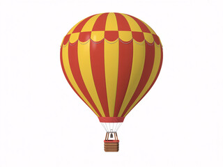 Fototapeta premium Whimsical red and yellow striped hot air balloon for adventurous travel concepts and inspiring freedom themed designs