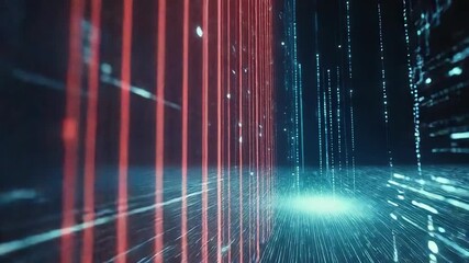 Digital data flowing through abstract cyber network grid - Powered by Adobe