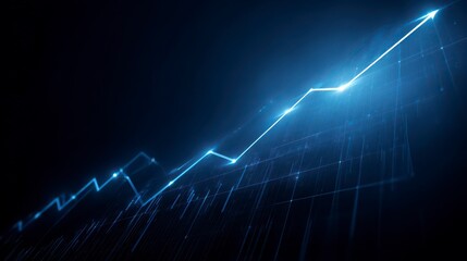 Ascending Progress: A vibrant, neon-blue line charts an upward trajectory against a deep, dark backdrop, symbolizing growth and positive trends.
