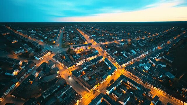 Aerial view of illuminated city at night