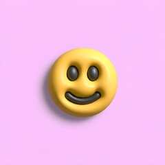 A cheerful yellow smiley face emoji with black eyes and a wide smile against a soft pink background, symbolizing happiness and positivity