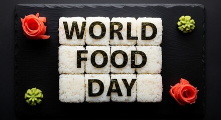 World food day text made of sushi and decorations