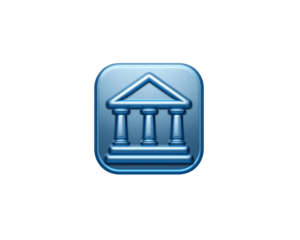 Blue ancient greek building icon isolated on transparent background 