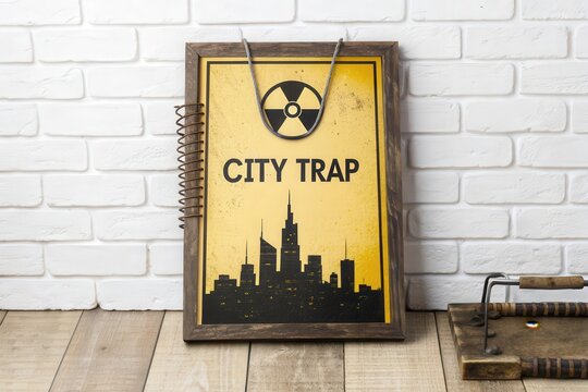 City Trap Sign Displaying Silhouette of City Under Toxic Warning