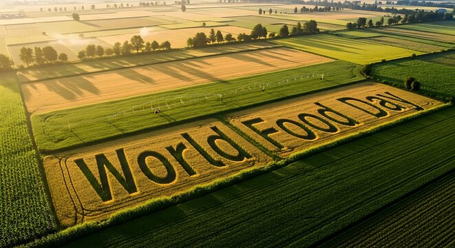 World food day message in cultivated agricultural field