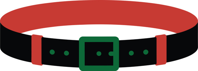 Simple black belt with red lining and green buckle front view design element