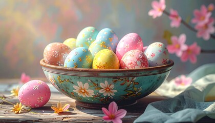 Colorful Easter eggs in a bowl