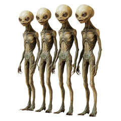 Obraz premium Group of aliens with big eyes, strange alien creatures, fantasy image, isolate on white transparent background