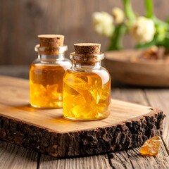 Amber infused liquid in small bottles