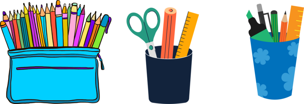 colour full pencil Metal pencil holder with school supplies Yellow Pencil Case Full of Writing Utensils Cup full of color pencils Container holding colorful pencils against a white background