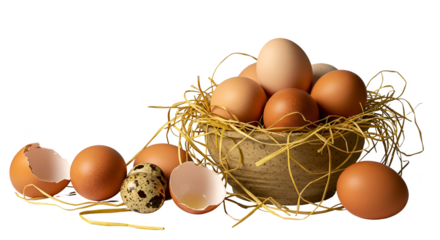 Isolated Photo Brown Eggs Nest Straw Golden Details