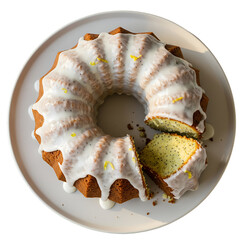 Isolated Photo Bundt Cake with White Glaze and Lemon Zest