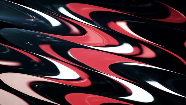 Abstract red liquid swirl on black background forming elegant waves and decorative motion lines with glossy texture.