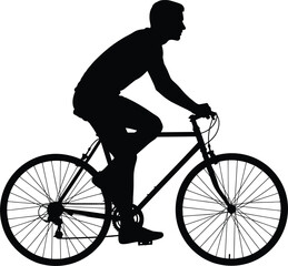 Silhouette of cyclist riding bicycle, minimal black and white art, outdoor motion concept, healthy lifestyle, urban commuting, fitness inspiration