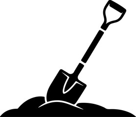 shovel in dirt digging silhouette vector illustration