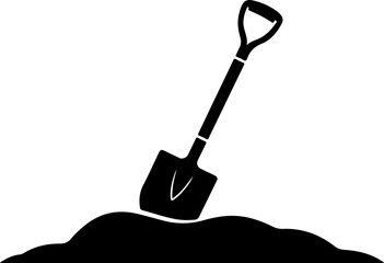 shovel in dirt digging silhouette vector illustration