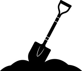 shovel in dirt digging silhouette vector illustration