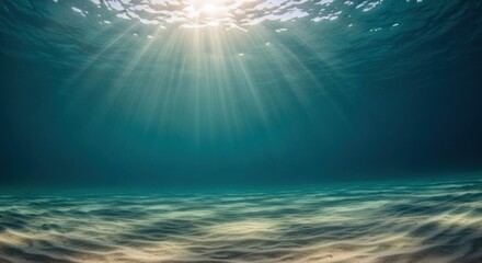 Sunlit ocean floor with rays shining downwards