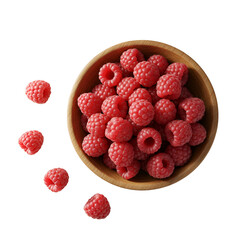 Isolated Photo Fresh Raspberries in Wooden Bowl Transparent Background