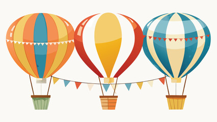 Naklejka premium Colorful hot air balloons in various shapes and sizes floating against a clear blue sky..eps
