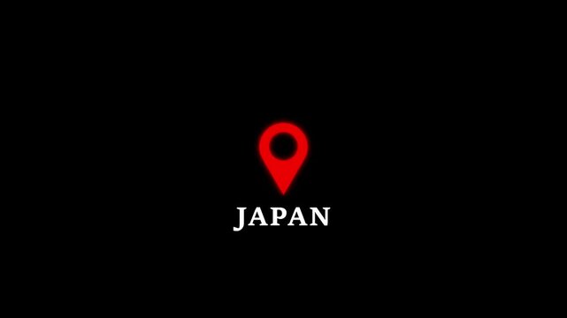 Red map pin marker pointing to J A P A N text on black background minimalist graphic location