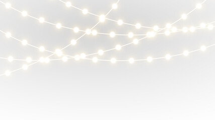 Decorative Christmas gold light garland with festive shine and transparent vector background, ideal for holiday celebration, new year design and winter glowing themes