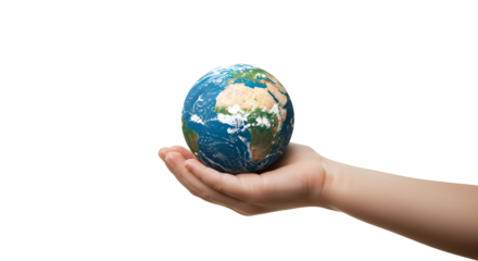 Isolated Photo Hand Holding Globe With Detailed Continents