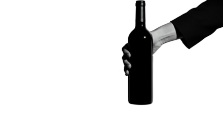 Isolated Photo Hand In Suit Holding Red Wine Bottle