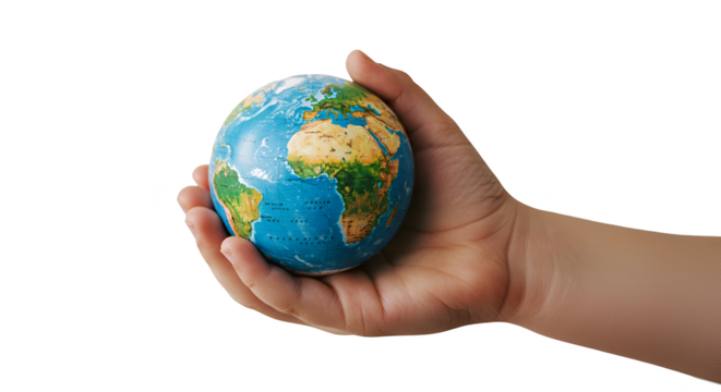 Isolated Photo Hand Holding Small Globe Earth World