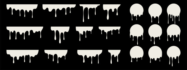 Melt drips paint set. Flowing milk liquid silhouettes and dynamic paint splashes.