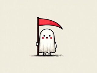 Hand-drawn Cute Ghost Holding Scythe, Vector Illustration with Bright Colors and Simple Lines