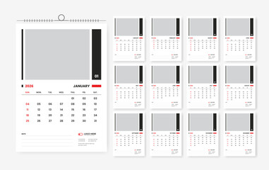 12 page calendar design for 2026, 2026 corporate calendar template