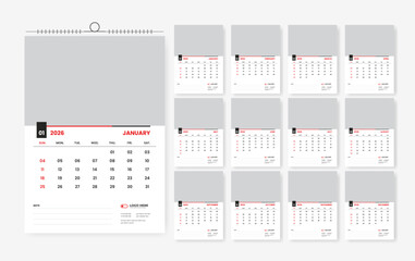 12 page calendar design for 2026, 2026 corporate calendar template
