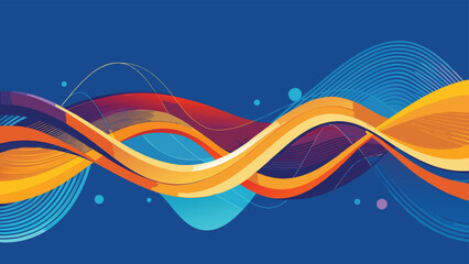 An abstract background of flowing waves adorned with various colored dots, evoking a sense of movement and vibrancy..eps