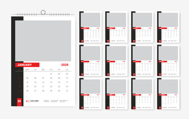 12 page calendar design for 2026, 2026 corporate calendar template