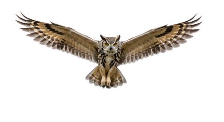 Isolated Photo Majestic Owl Wings Spread Flight Natural Light