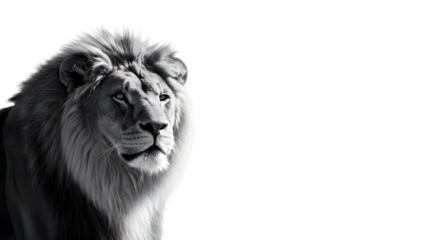 Isolated Photo Majestic Lion Portrait Black and White