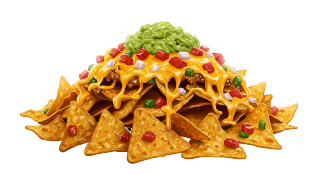 Isolated Photo Loaded Nachos With Cheese and Guacamole