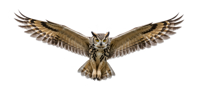Isolated Photo Majestic Owl Wings Spread Flight Natural Light