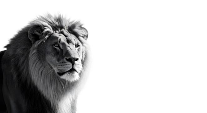 Isolated Photo Majestic Lion Portrait Black and White
