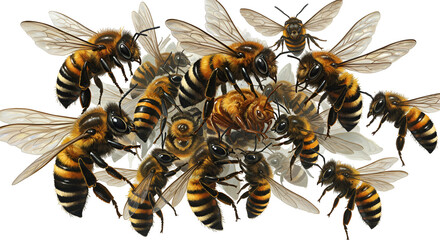 Isolated Photo Many Honey Bees Swarming Together In Flight