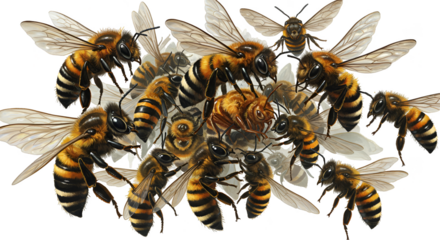 Isolated Photo Many Honey Bees Swarming Together In Flight