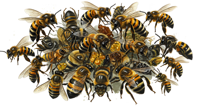 Isolated Photo Many Honey Bees Swarming Together Detailed Texture