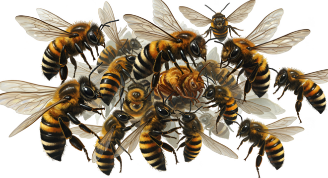 Isolated Photo Many Honey Bees Swarming Together In Flight
