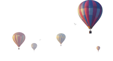 Isolated Photo Multiple Hot Air Balloons Ascending Sky Blue Red White